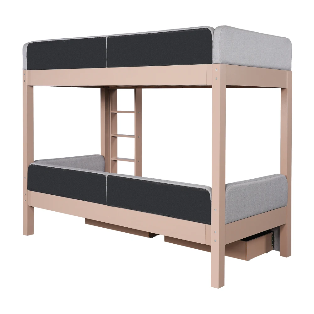 90x200cm Holz-Etagenbett für Kinder, Babybett mit weichem Anti-Kollisions-Schaumstoffrand, 4-stufige gerade Treppe, 2 Schubladen, stabile Lattenroste, sicher – Detail 19