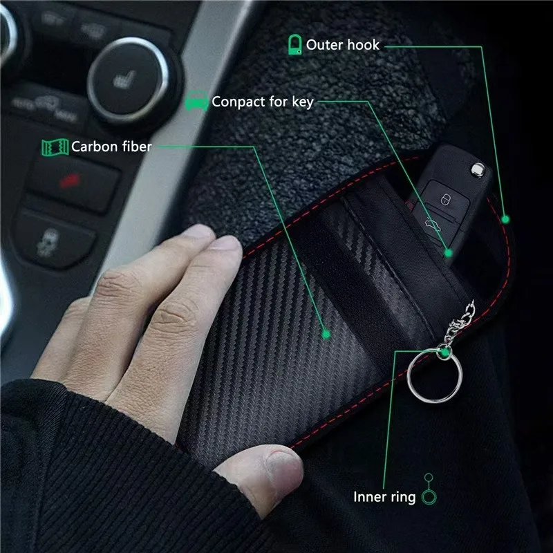 Faraday Bag for Key Fob Cage Protector Car RFID Signal Blocking Anti-Theft Pouch Double-Layers of Carbon Fiber
