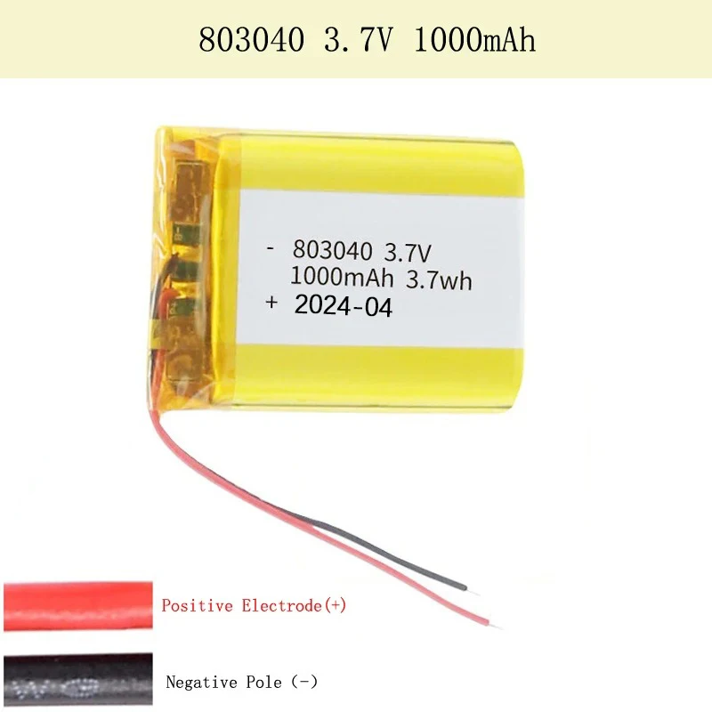 

3.7V 1000mAh 803040 Polymer Lithium Lon / Li-ion Battery for MP3/4/5 DVD GPS VR DVR Player Navigator Speaker Power Bank Electric