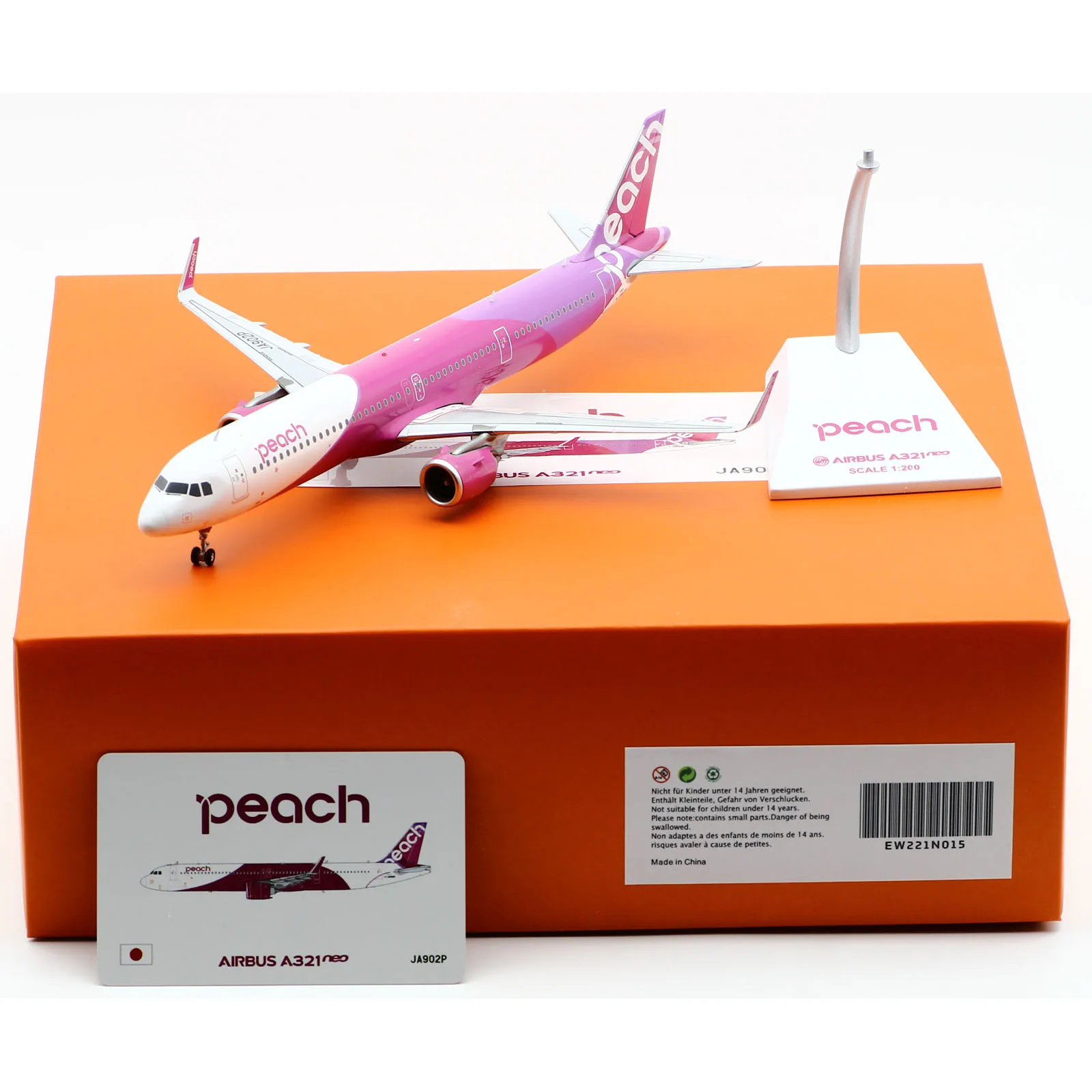 

EW221N015 Alloy Collectible Plane Gift JC Wings 1:200 Peach Airlines Airbus A321neo Diecast Aircraft Jet Model JA902P With Stand