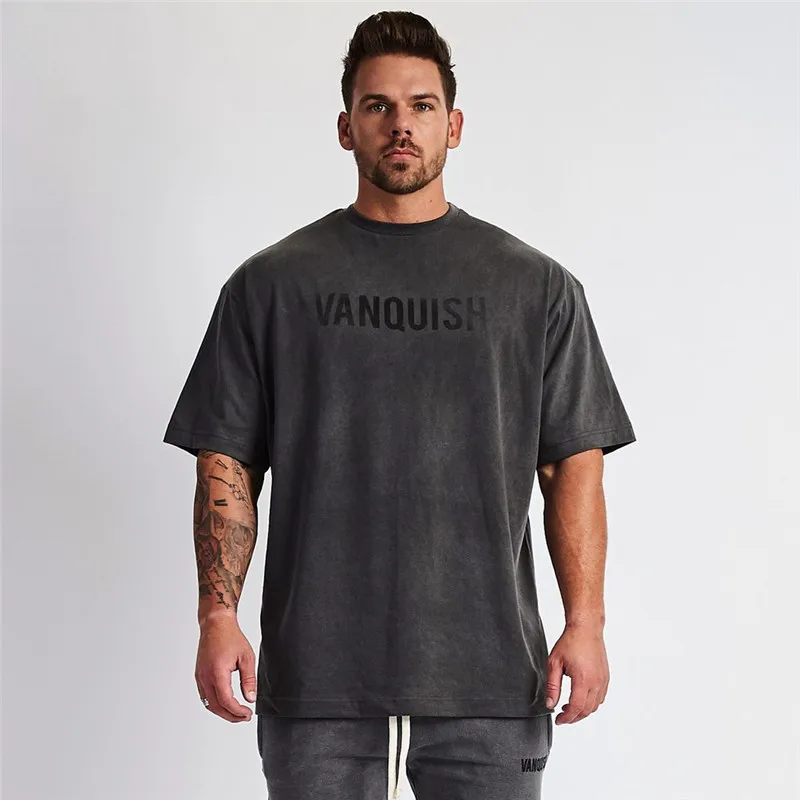 

Loose casual men's T-shirt Streetwear Cotton crew neck short sleeve T-shirt top Fashion printed fitness activewear men's wear