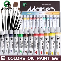 19 pcs Marie's Oil Paint Kit,12 Colors Oil-Based Pigment & 7pcs Brushes,12ml/0.42oz Tubes,Vibrant Oil Painting Set for Crafters 1