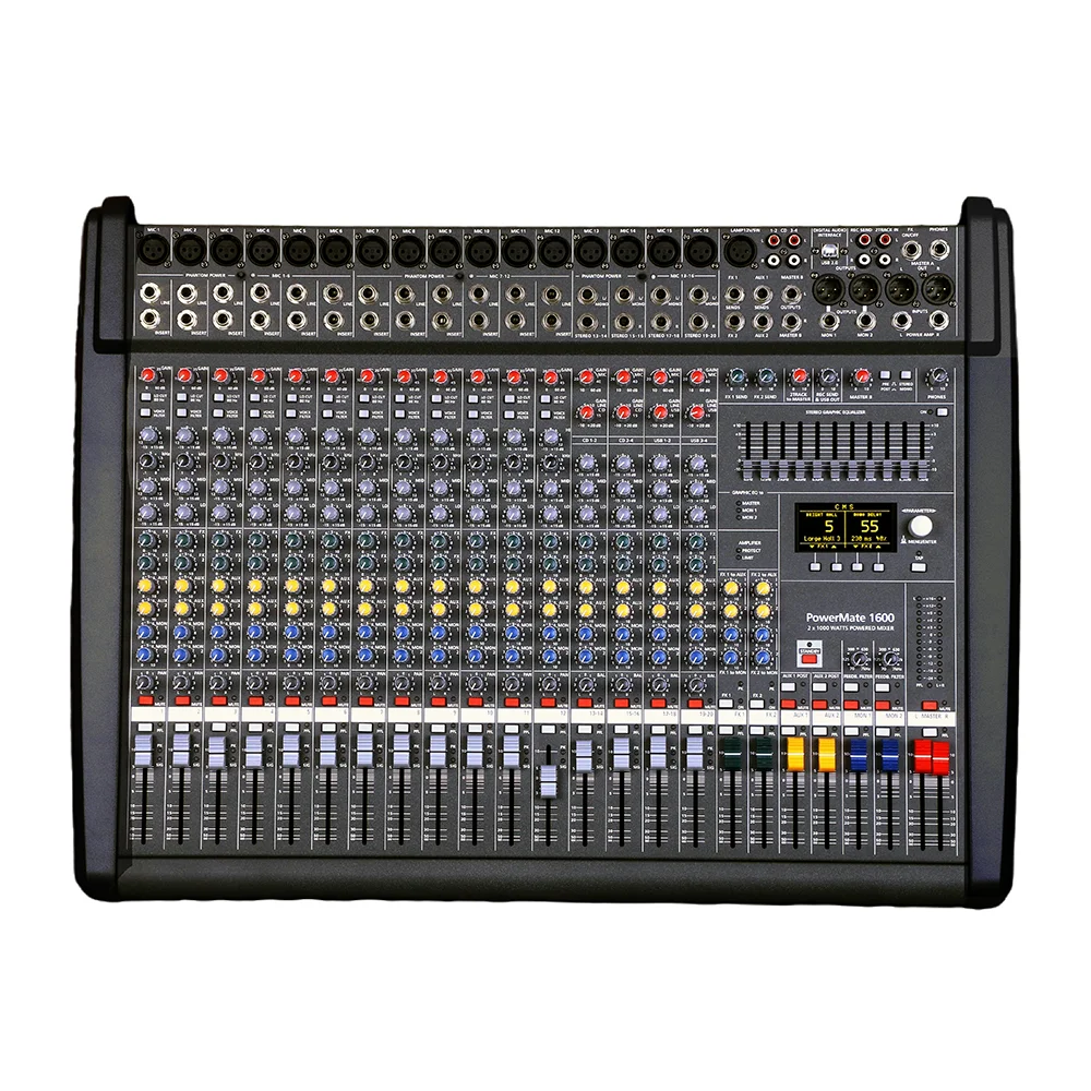 Dynocord Powermate 1600-3 Mixer OLED Screen 16 Channel Mixer Power Amplifier 1200Watt X2 Mixing Console