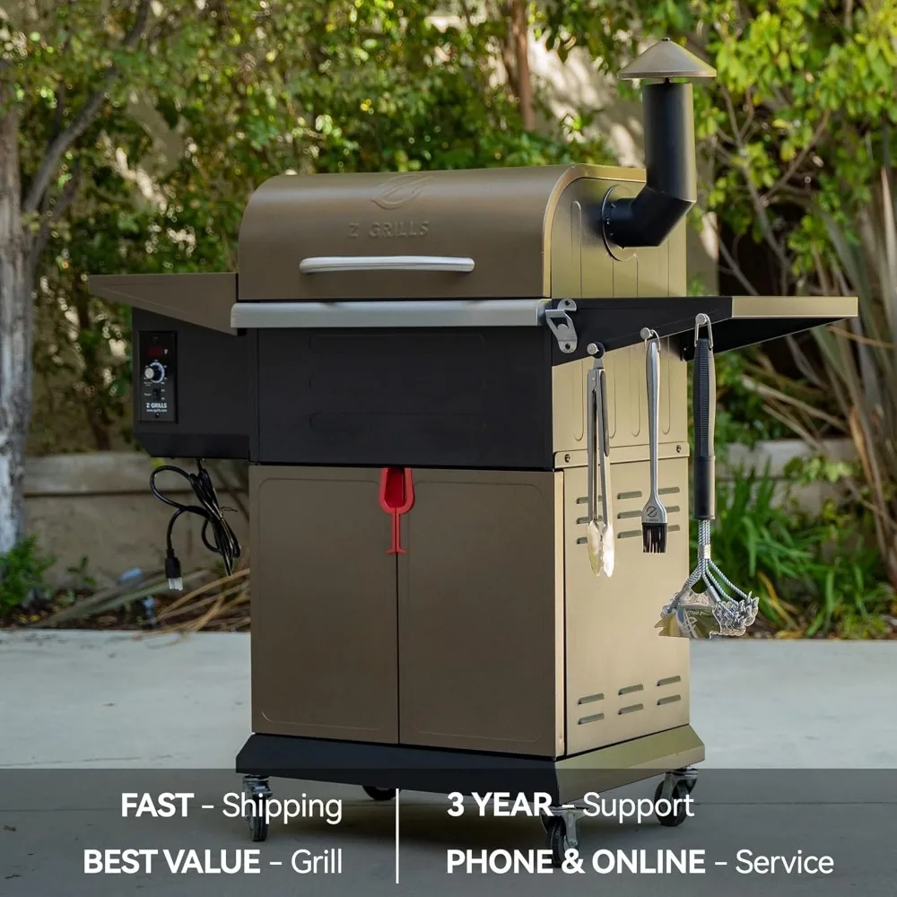Wood Pellet Grill Smoker with PID Controller, 8-in-1 Master Sear BBQ Grill, Auto Temperature Control, Storage Cabinet Side Shelf 6