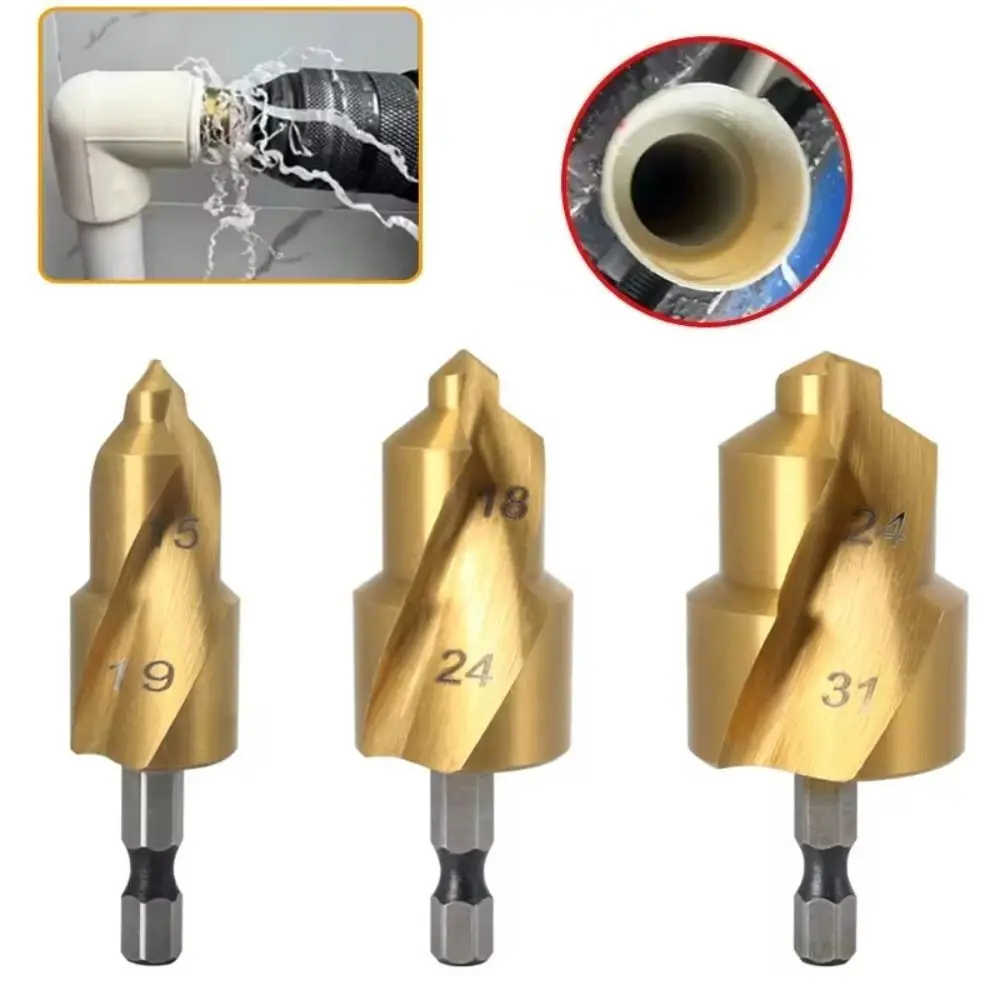 Hexagon Shank PPR Lifting Drill Bit 20/25/32/40/50mm Water Pipe Connection Tool Stepped Drill Bit Titanium Plated Spiral