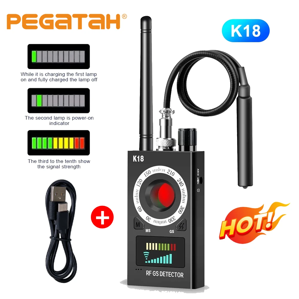 Hidden Camera Detector K18 Anti Candid Camera Detector Bug Gadgets Wiretapping Finder GPS Signal Lens RF Spy Tracker Detect Multi-function