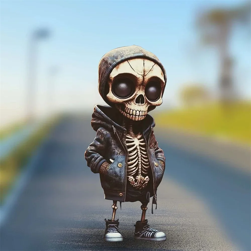 2023 New Cool Skeleton Figurines Halloween Black Skull Statue Doll Resin Decoration Car Pendant,Best Present for Friends