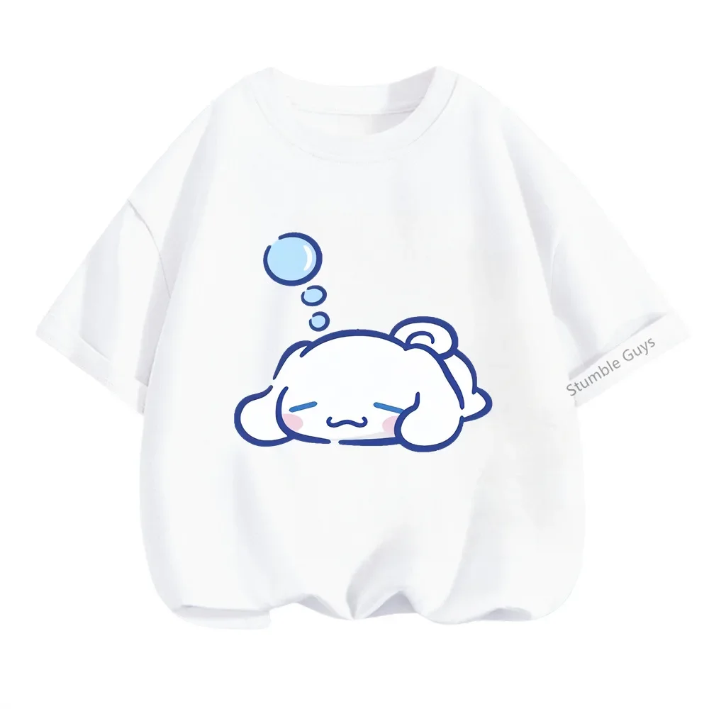 Cinnamoroll 캐주얼 반소매 티셔츠 3-14Y 어린이 소년 의류 소녀 여름 Sanrio Cartoon
