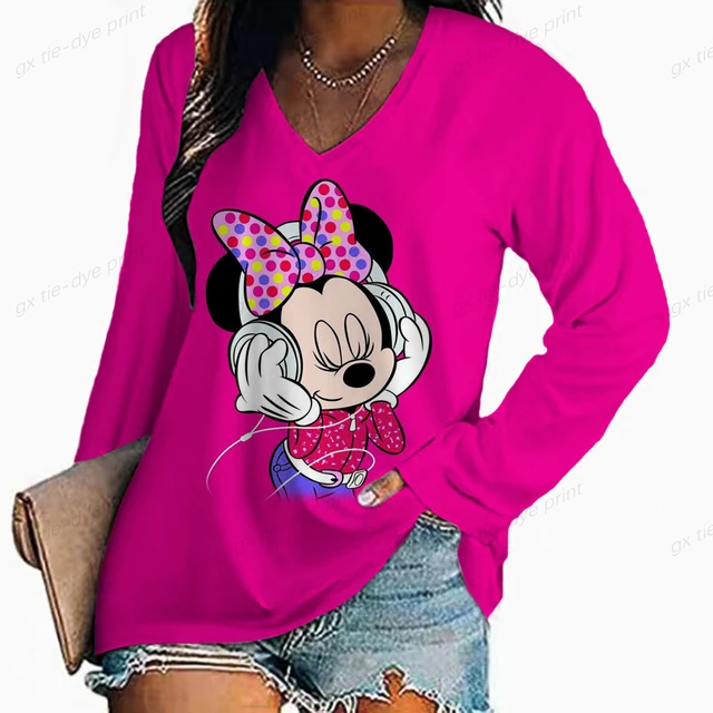 3D Disney Minnie Mickey Maus Druck Frauen T-shirt Neue Sommer Casual  Kurzarm V-ausschnitt Lose Tops Damen Große Größe 5XL Kleidung - AliExpress