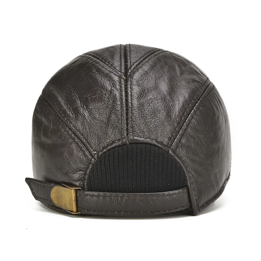 New 2025 Man High Quality Real Leather Baseball Caps Male Casual Cowhide Belt Ear Warm 56-60cm Adjustable Sprot Flight Hats 3