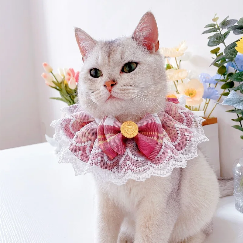 Cat BibsDog Bandana Sweet Plaid Soft Collar for Dog Pet Supplies Cat Dog Scarf Collar Ragdoll Pet Neckerchief Cats Saliva Towel