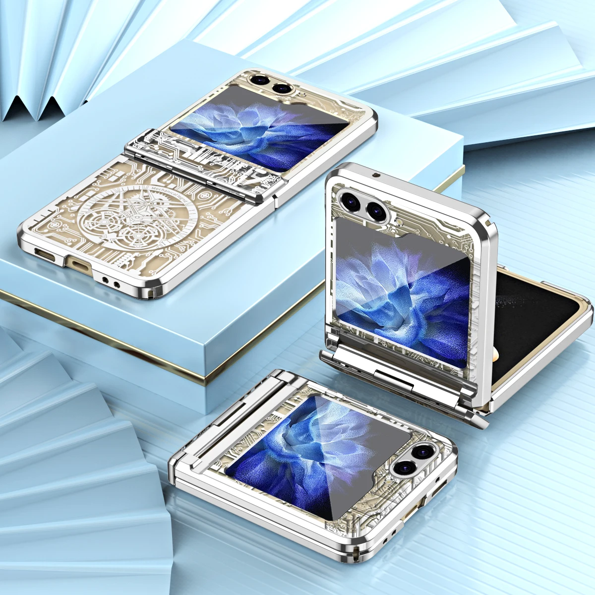 For Samsung Galaxy Z Flip 6 5 4 3 Case Fashion Transparent Electroplating Folding Hinge Shockproof Protection Hard PC Back Cover