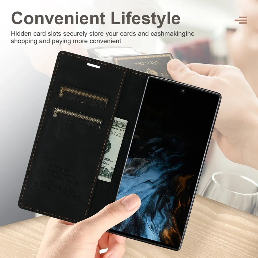 Luxury Leather Magnetic Flip Wallet Case - Premium Suction Card Holder