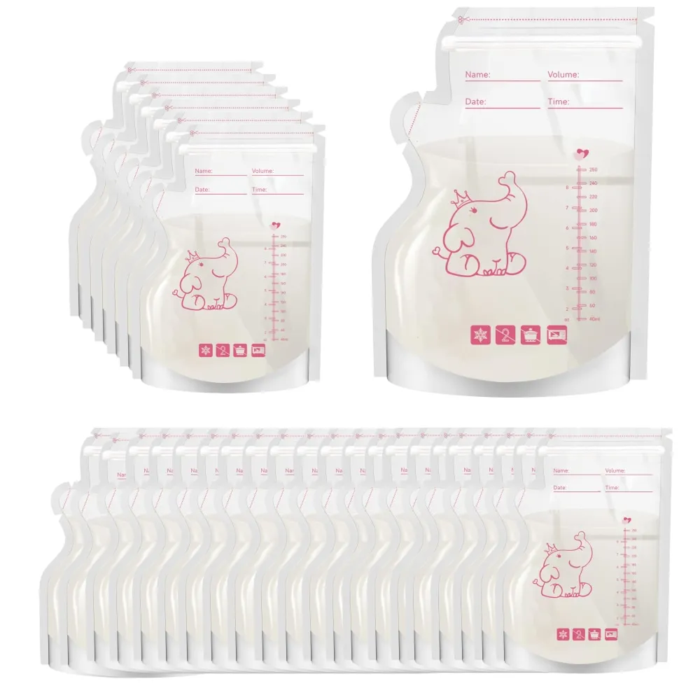 250ml 50pcs breastmilk storage bag elephant printing self standing no leak milk freezer bags BPA free
