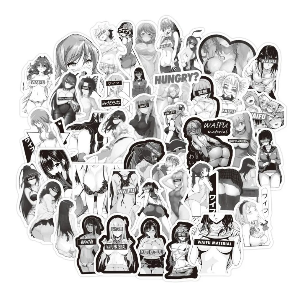 10/30/50PCS Black And White Anime Hentai Sexy Bunny girl Waifu Decal Stickers Suitcase Laptop Car Truck Waterproof Sticker | Игрушки и