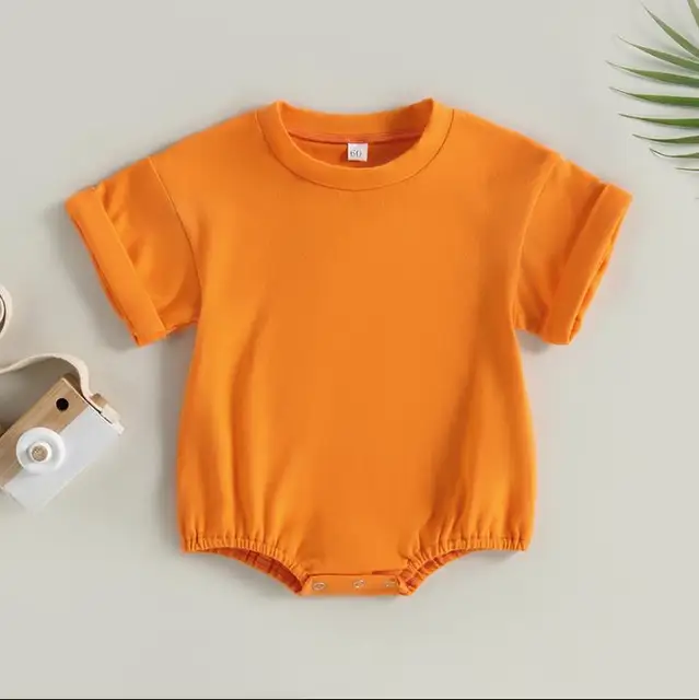 Unisex Baby Boy Girl Solid Color Short Sleeve Bubble Romper Oversized T