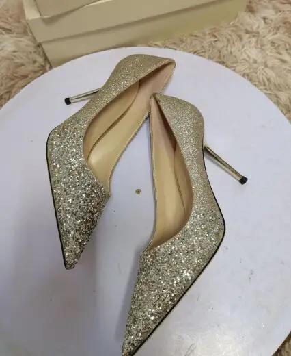 

UVRCOS Gold Glitter Embellished Wedding Heels Women Pointed Toe Thin Heels Party Dress Shoes Stiletto Heels Silver Black