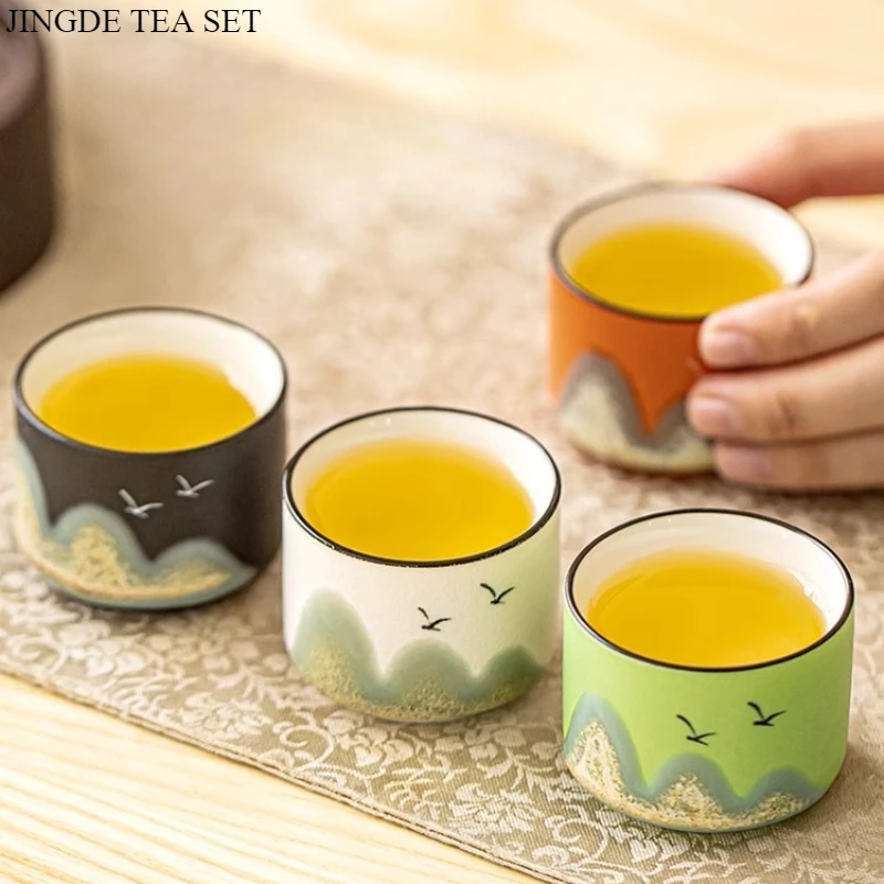 Chinese Style Remote Mountain Hand-painted High-end Ceramic Tea Cup, Master Cup Gift, Tea Set Gift Box 4PCS/SET