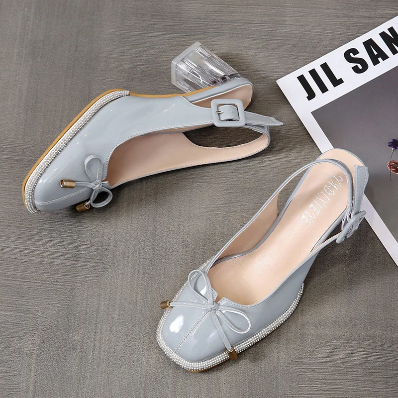 

Spring Baotou Women's Sandals 2023 New Rhinestone Bow Design Mary Jane Shoes Korean Version All-match High Heels Dress Pumps