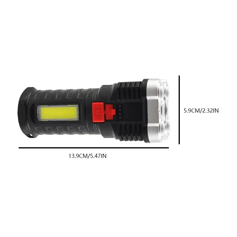 5LED 고출력 LED 손전등, 충전식 캠핑 스포트라이트, 측면 조명 포함, 3 가지 조명 모드, 야외 캠핑 모험