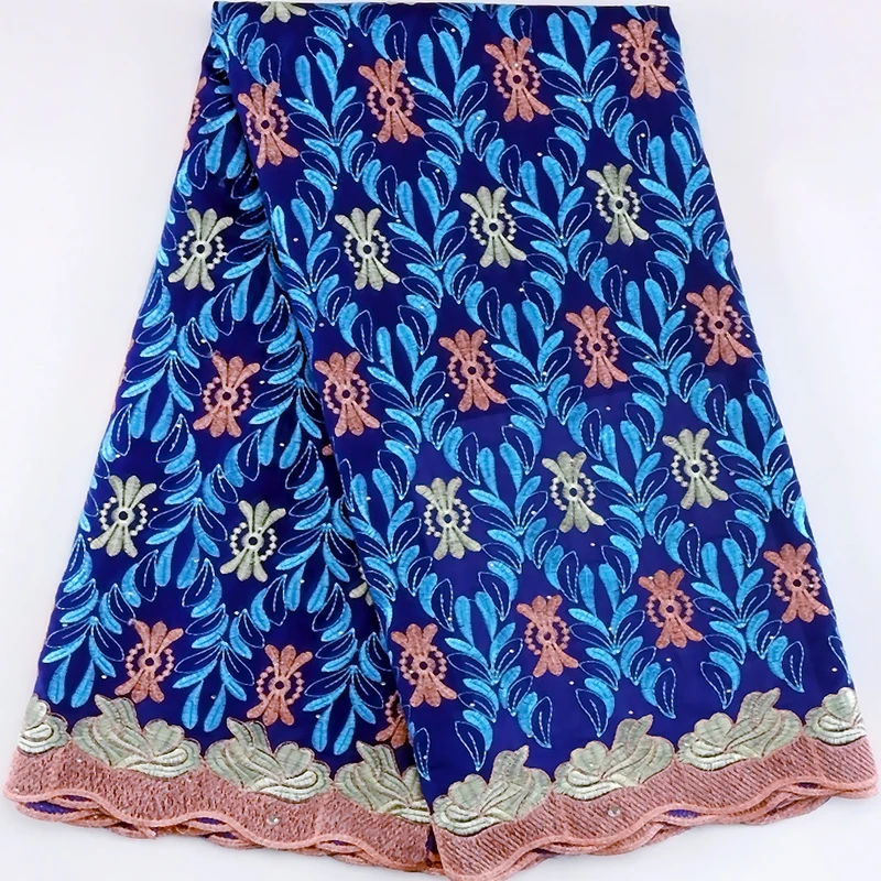 

Royal Blue African Stones Lace Fabric High Quality 2023 Swiss Voile Lace Nigerian Dry Cotton Voile Lace Fabric For Wedding Dress