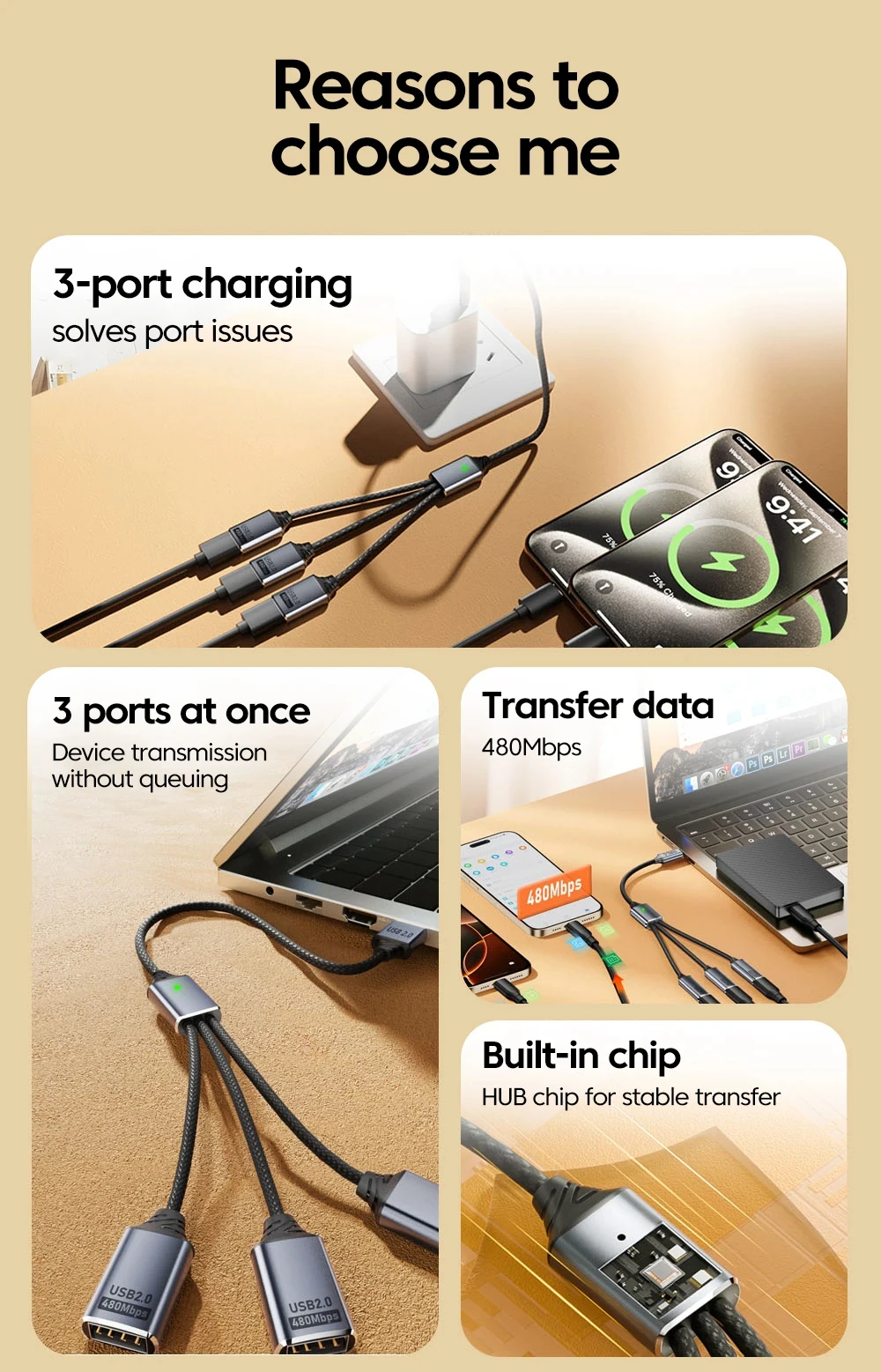 Usb Hub 3 In 1 With Usb A And Type C Multi Port Adapter For Data_voghion.com