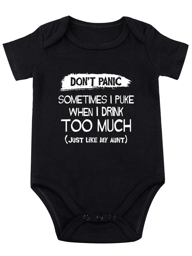 Don't Panic Sometimes I Puke When I Drink Too Much, Funny Baby onesie Baby Essentials Baby Bodysuit Baby Boy Girl Clothes 3