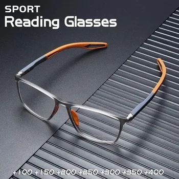 Moda tr90 óculos de leitura para homens primavera perna esportes presbiopia óculos anti luz azul + 100 ~ + 400 1