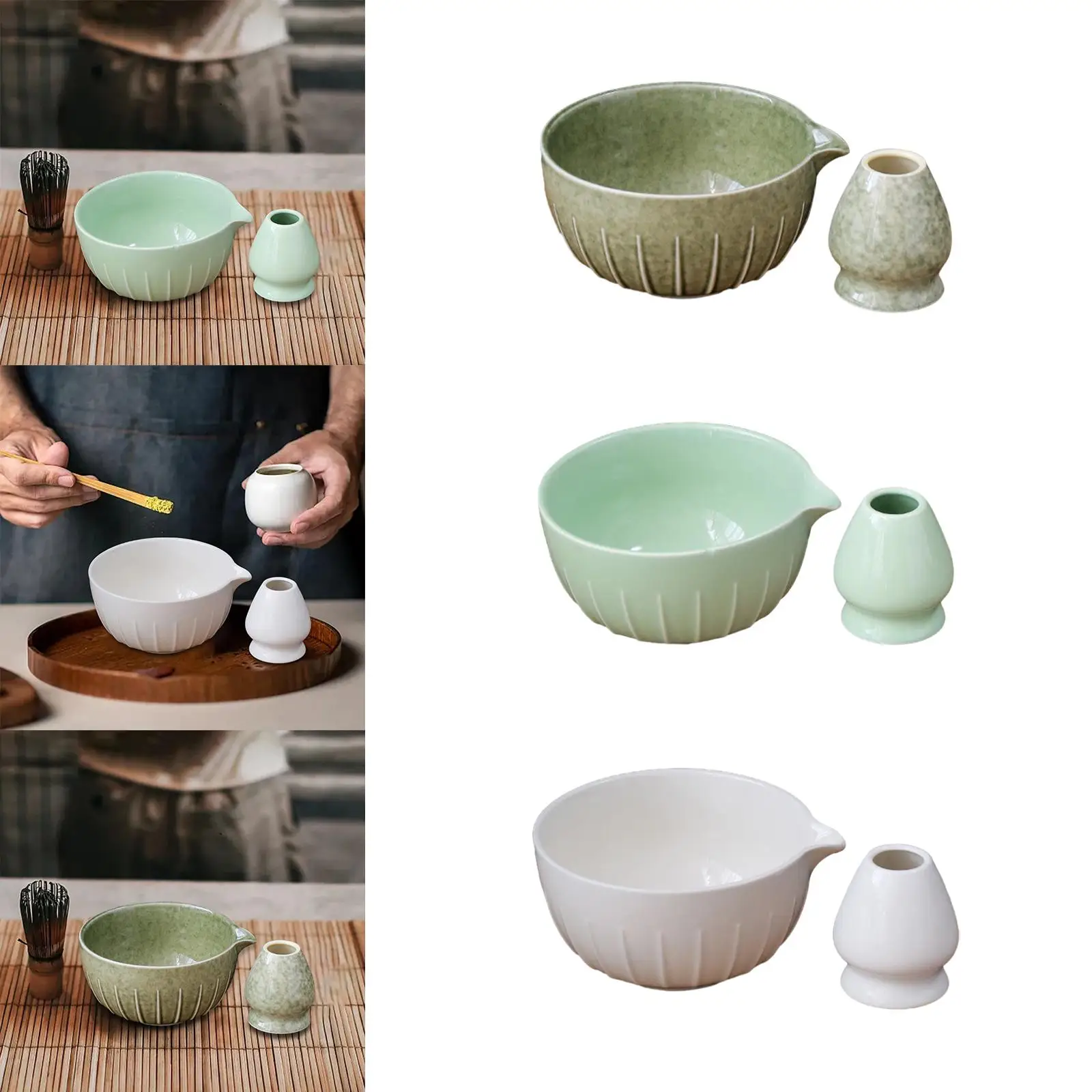Japanese Matcha Bowl and Whisk Holder Traditional Glazed Portable Gift Ceramic Tea Ceremony Matcha Tea Set for Japanese Matcha