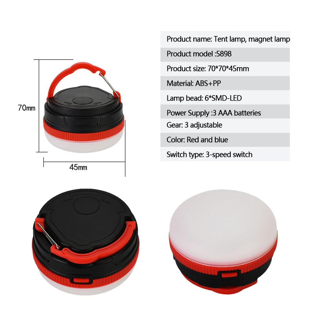 Camping light Portable 3 Lighting Modes Emergency with Magnet Base For Outdoor Work Tent Camping Supplies Without Battery