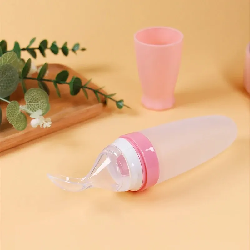 Silicone Feeding Spoon 1 Pcs Baby Rice Cereal Bottle Dropper Squeeze Soft Non Slip Rocket Shape