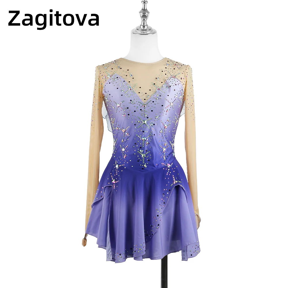 

Zagitova Figure Skating Dress For Women Girls Ice Skating Skirt Performance Competition Gradient Purple