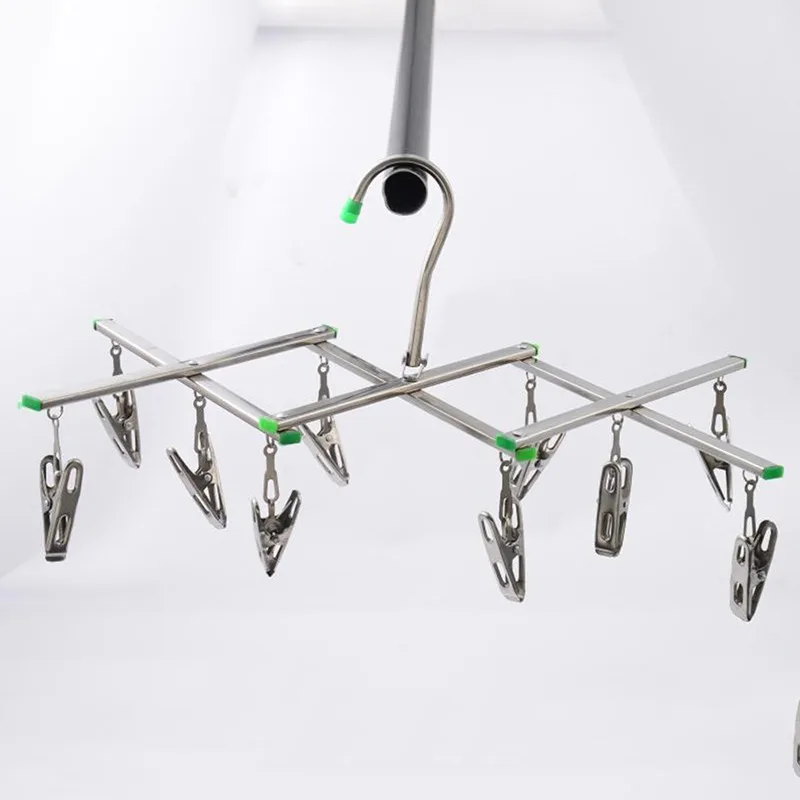Foldable Laundry Hanger Stainless Steel Underwear Sock Drying Rack Windproof Flat Head Design Rust Resistant Strong Grip Clip 4
