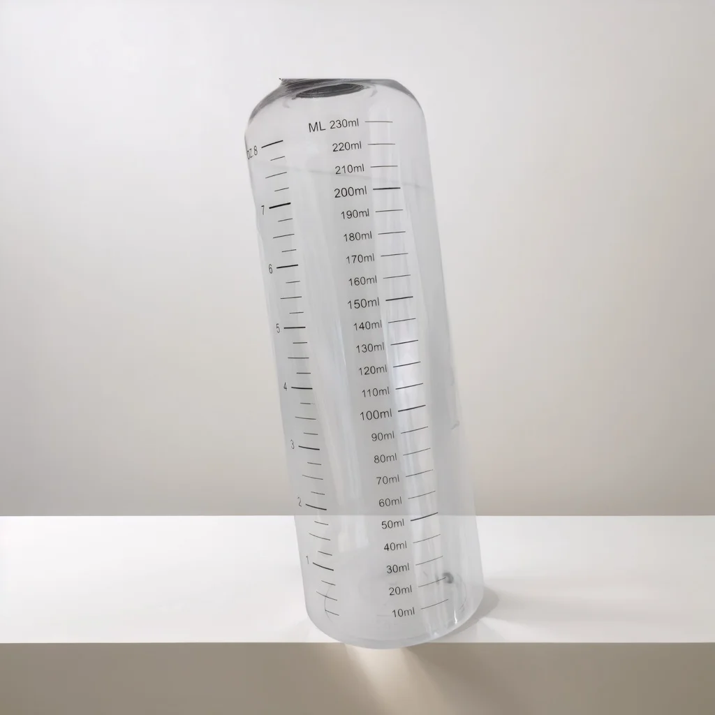 Set of 10 Refillable PET Plastic Water Bottles with Graduated Measurement and Childproof Cap - Transparent Liquid Storage Containers, 110mL & 230mL