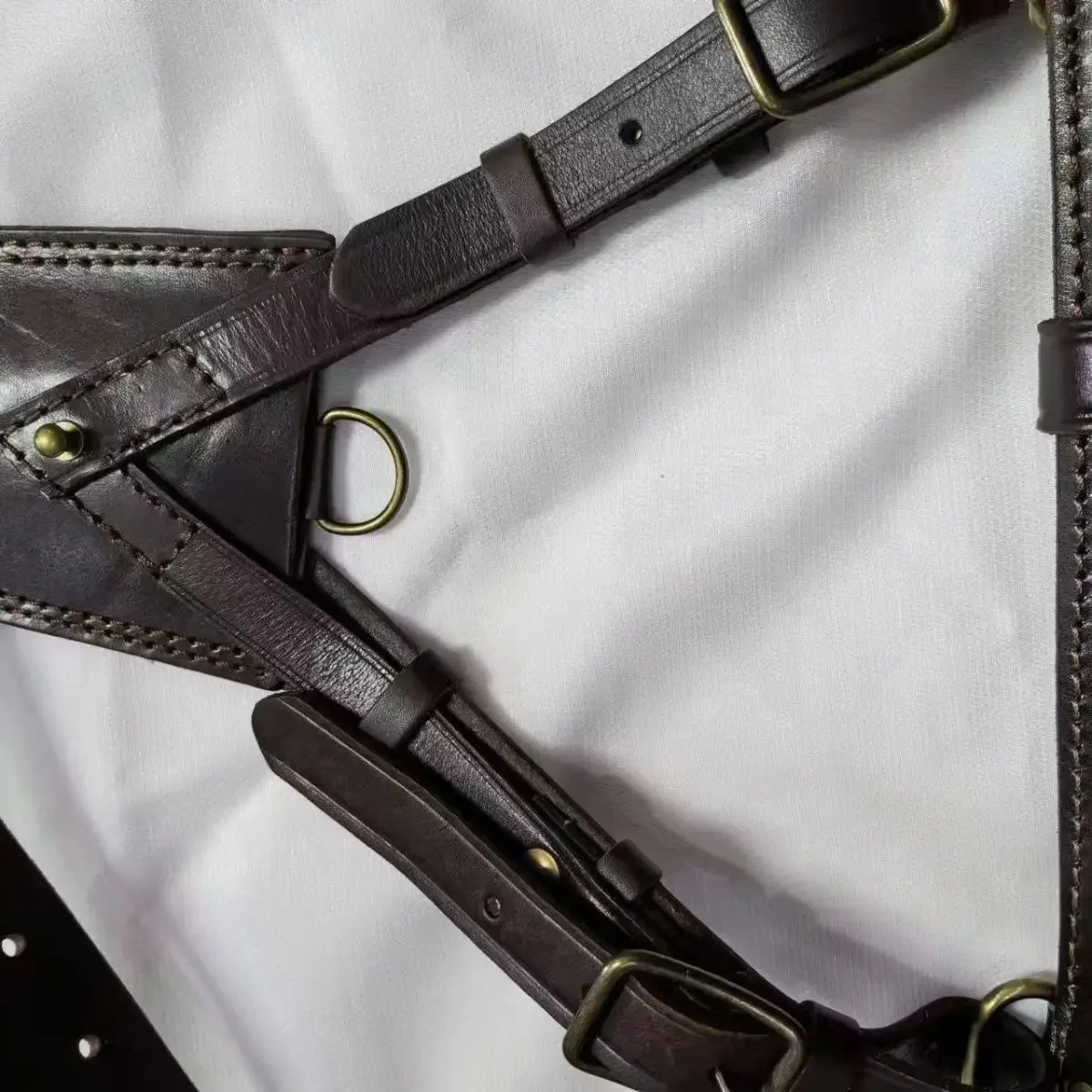 WANG1.military Sam Browne Belt with Shoulder Strap Brown Leather WW1 will fit hole size:38-42" inch