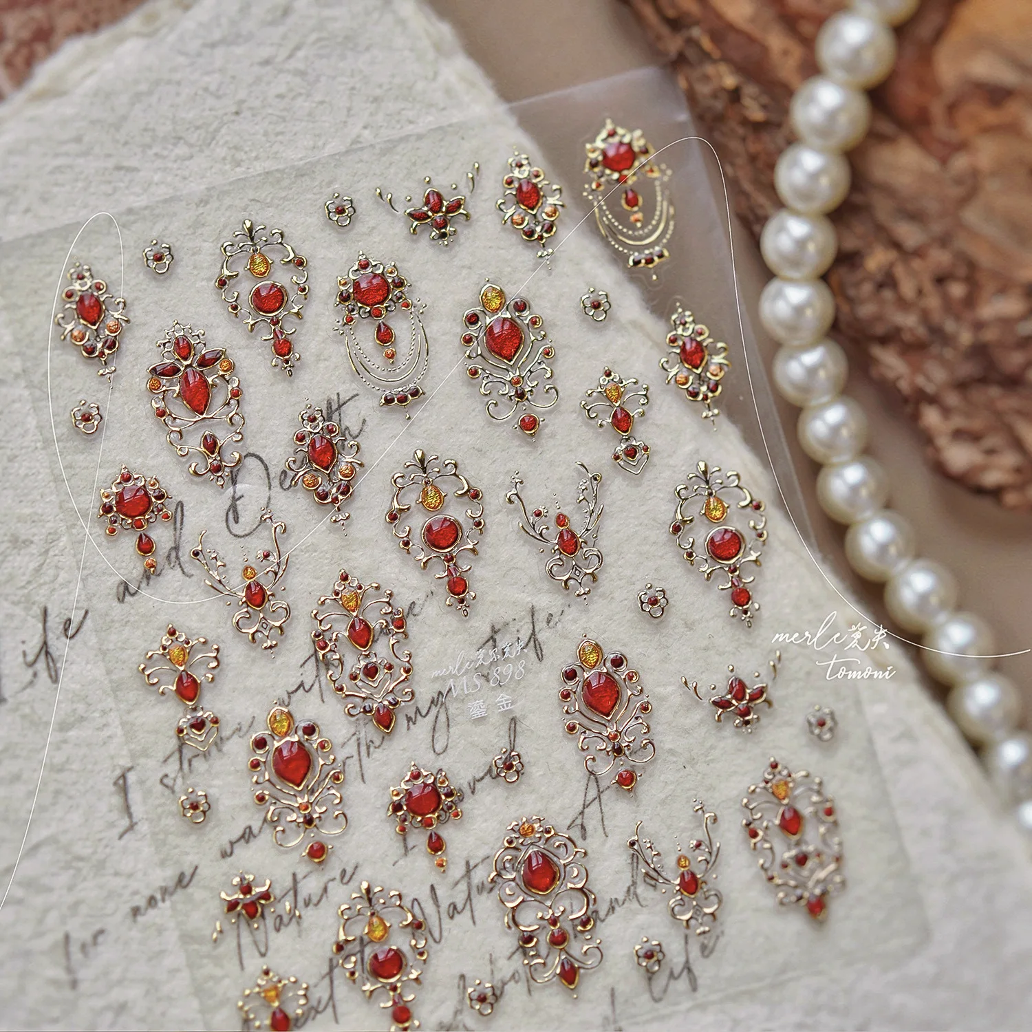 1pcs 5D 라이트 럭셔리 스타일 젤리 목걸이 네일 아트 액세서리 스티커 금박 새로운 중국 스타일 네일 스티커 접착 네일 데칼