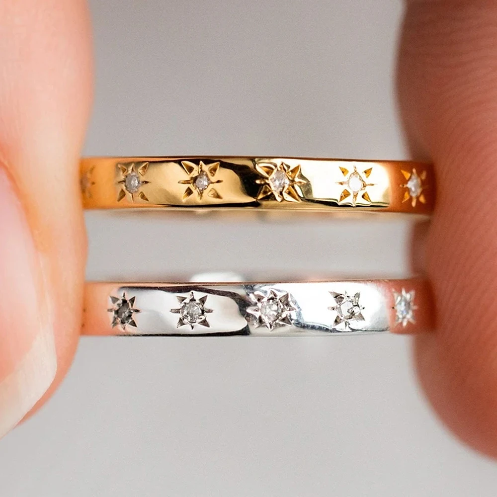 Wedding Rings for Women Simple Thin Design Silver Gold CZ Jewelry