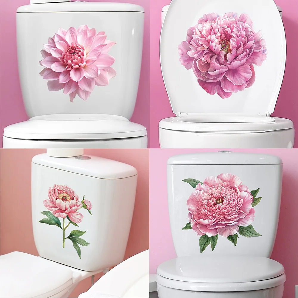 Pink flower toilet stickers Bathroom bathroom home decor wall stickers