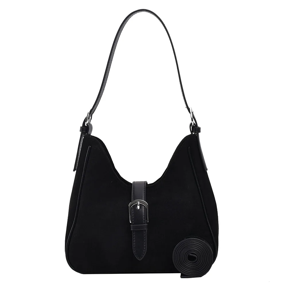 Women Suede Shoulder Bag Adjustable Strap Handbag with Zipper Solid Tote Bag for Work Travel