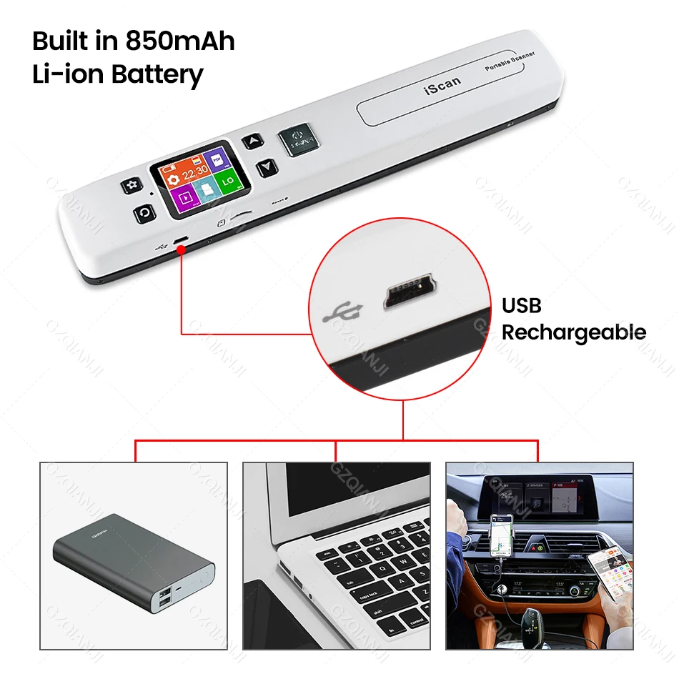 IScan-Mini Scanner Portátil, Documento A4, WiFi, Scanner Portátil para Contrato Comercial, Foto, Imagem, Digitalização de Recibos, Suporte, PDF, PDF