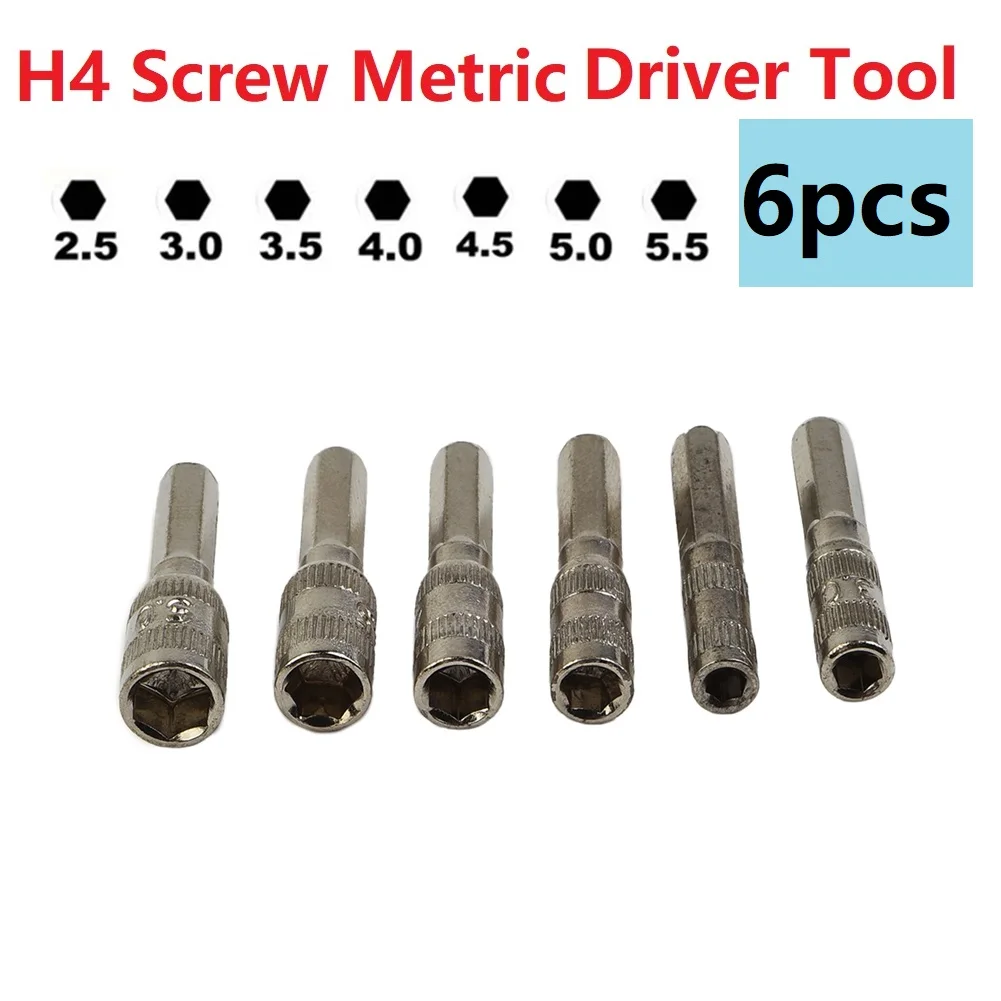 

6pcs/set H4 Hex Shank Driver 6 Point Hex Socket Mutifunction Silver Metal Hand Tool For Car Repairing For Tightening Nuts
