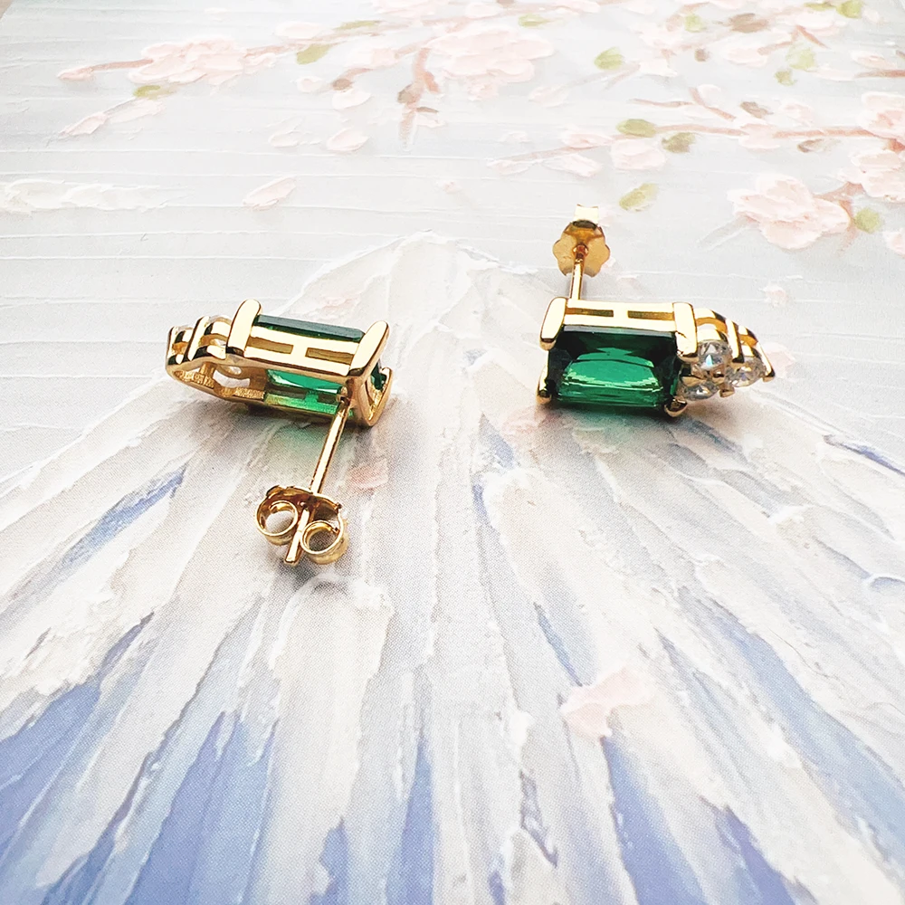 Ohrstecker, zeitlose Eleganz, grüner Stein, europäischer Stil, glamouröser feiner Schmuck für Frauen, Geschenk aus 925er Sterlingsilber – Detail 6