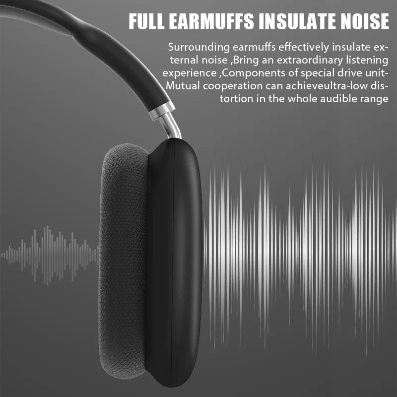New P9 Wireless Bluetooth Headphones Noise Cancelling with Microphone Pods Over Ear Sports Gaming Headset for Apple iPhone 4
