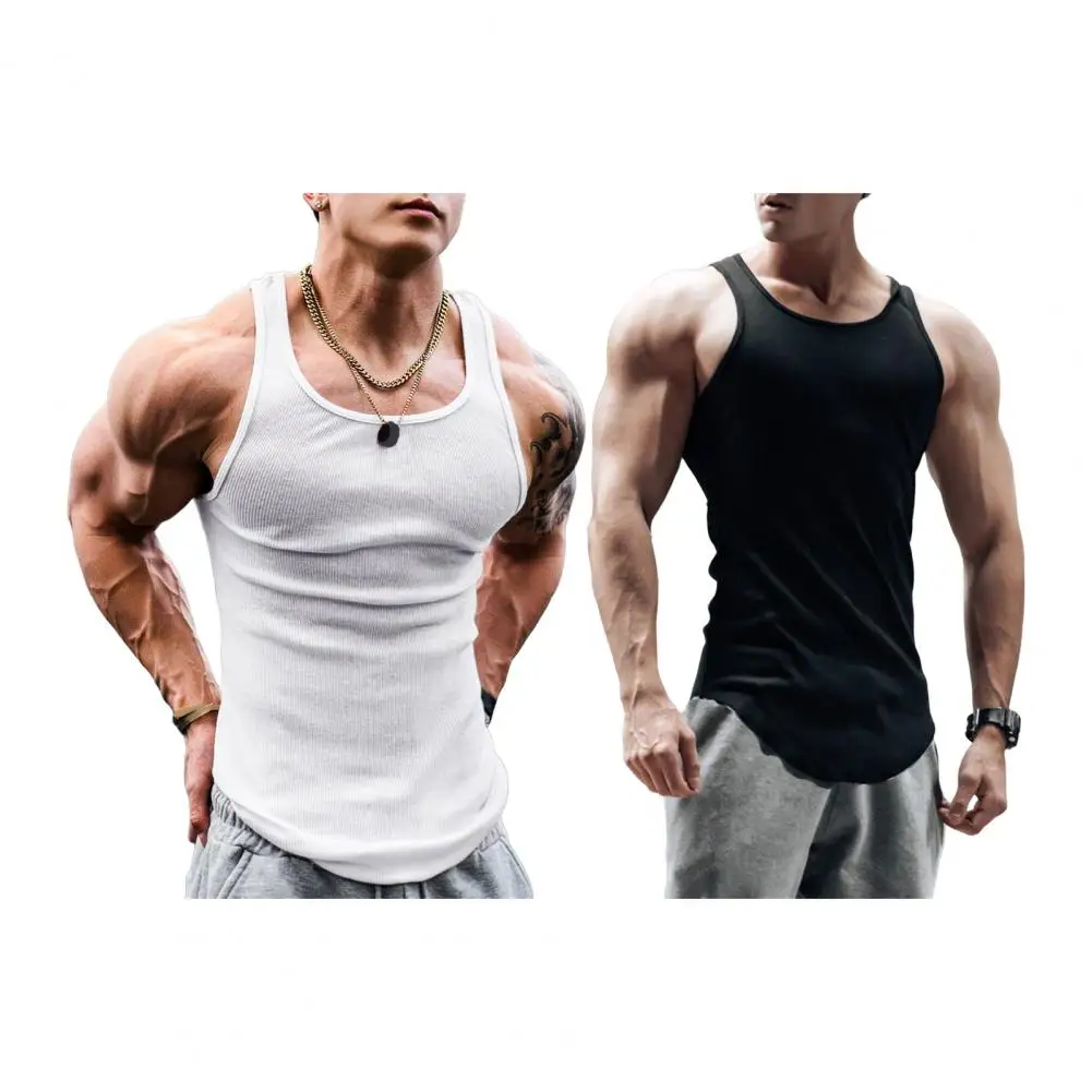 

Men's Summer Vest Round Neck Sleeveless Slim Vest Solid Color Casual Sports Vest Quick-Drying Fitness Top