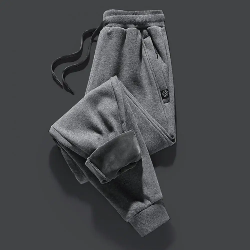 

Winter Fleece Pants Mid-waist Fleece Pants Cozy Winter Men's Joggers Elastic Waist Plush Ankle Length Warm Pockets for Sports