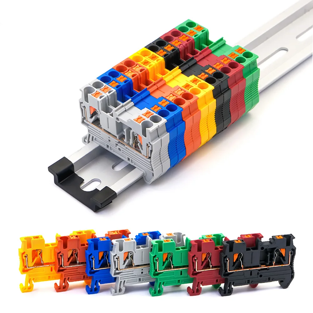 10pcs Din Rail Terminal Block PT-2.5 Push In Terminal Connector Spring Screwless Electrical Wire Conductor PT2.5 Wire Connector wire connectors din rail terminal block