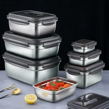 1x 304 Stainless Steel Lunch Bento Box Family Refrigerator Food Storage Containers Portable Outdoor Lunch Boxes 7 Sizes Choice
