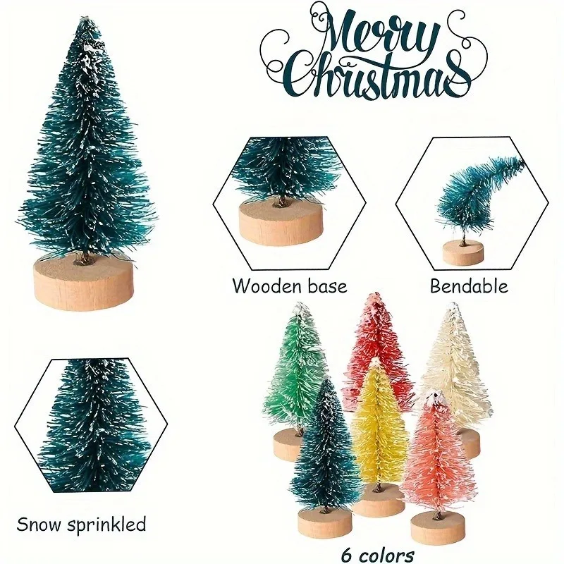 Artificial Christmas Tree with Wooden Base for Tabletop Decor