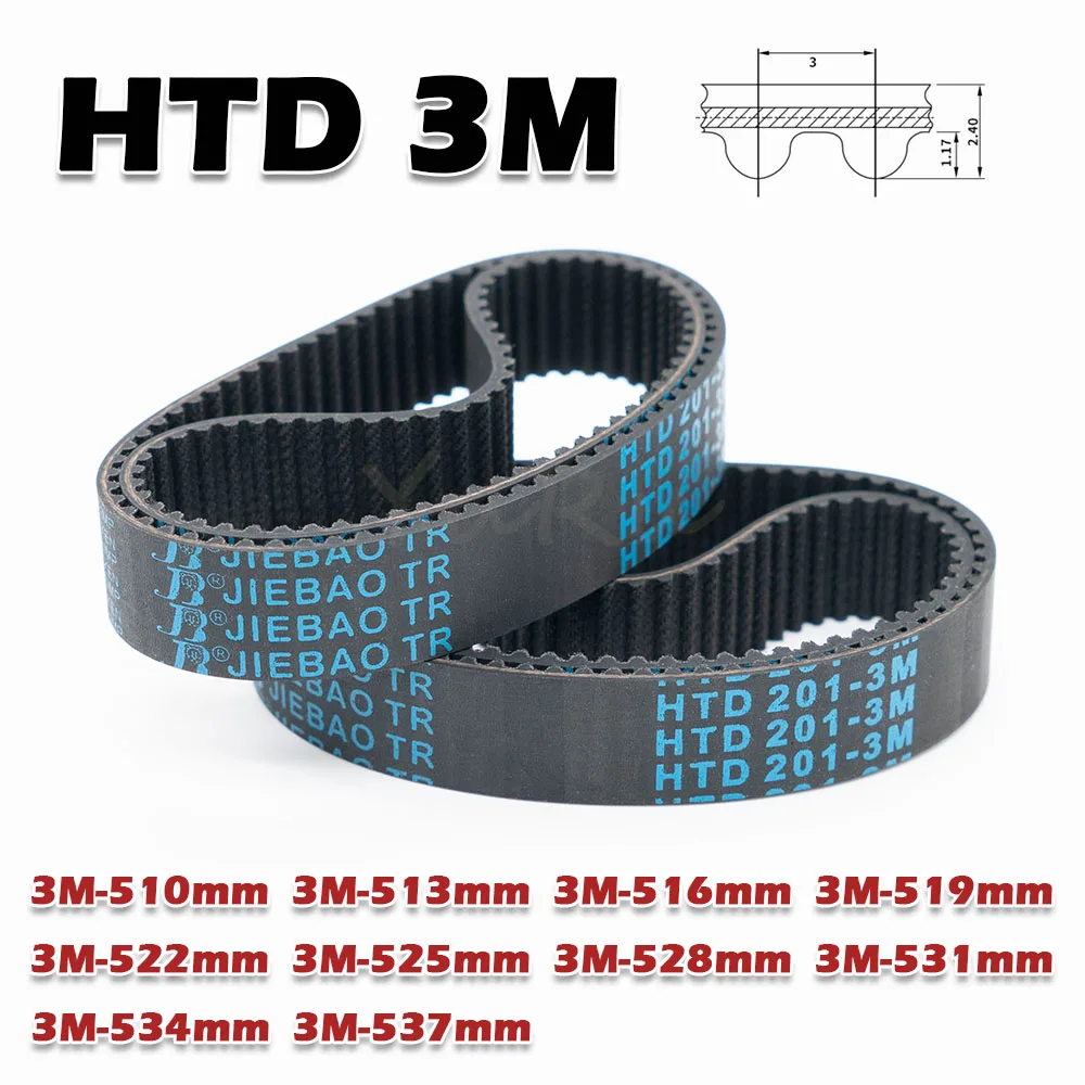 HTD 3M Gummi-Zahnriemen, Breite 5–30 mm, geschlossener Regelkreis, Umfang 510 513 516 519 522 525 528 531 534 537 mm, Getriebe 3M CNC-Antrieb – Detail 5