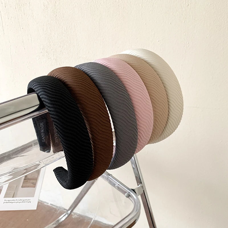 

AISHG Fabric Solid Color Hairband Wide Edge Ripple Headband Women Korean Knitted Hoop Hair Band Fashion Girls Hair Accessories